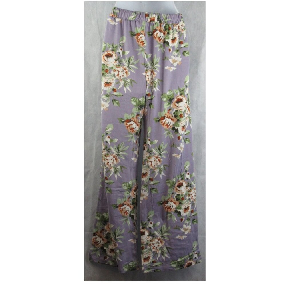 NWT Echo Women's 2-Piece Short Sleeve Wide Leg Pajama Set, Purple Floral - Picture 5 of 5